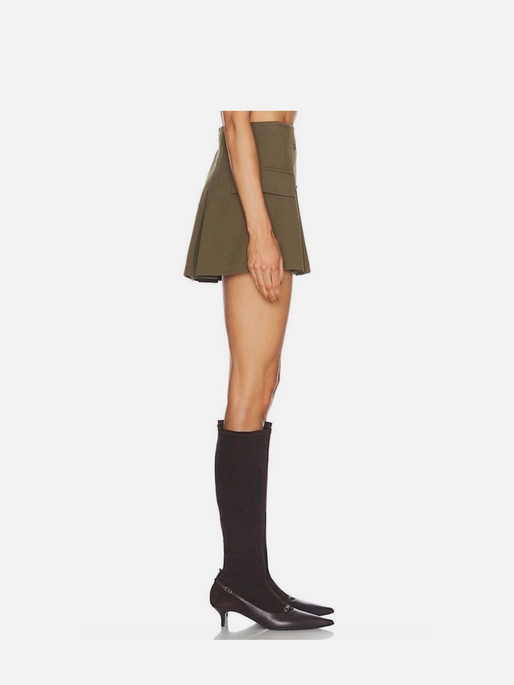 STAUD Olive Green Mini Skirt with Button Detail - Picture 3 of 8